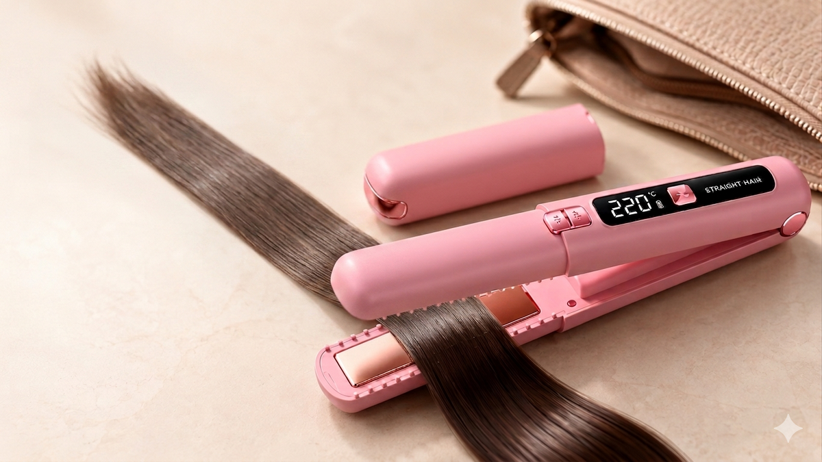 Halo Hair wireless straightener beside a purse