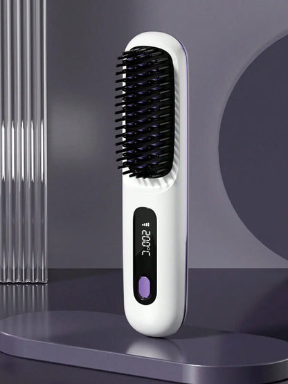 Women's Wireless Portable Hair Straightener, USB Rechargeable Negative Ion Hot Air Straightening Brush, Effectively Smooths Frizz, Makes Hair Shiny And Soft, Anti-Scald Design, 3 Temperature Settings, 30 Seconds Fast Heating, 2000mAh Battery