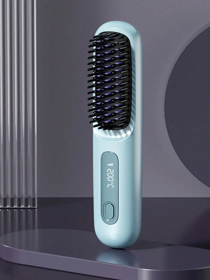 Women's Wireless Portable Hair Straightener, USB Rechargeable Negative Ion Hot Air Straightening Brush, Effectively Smooths Frizz, Makes Hair Shiny And Soft, Anti-Scald Design, 3 Temperature Settings, 30 Seconds Fast Heating, 2000mAh Battery