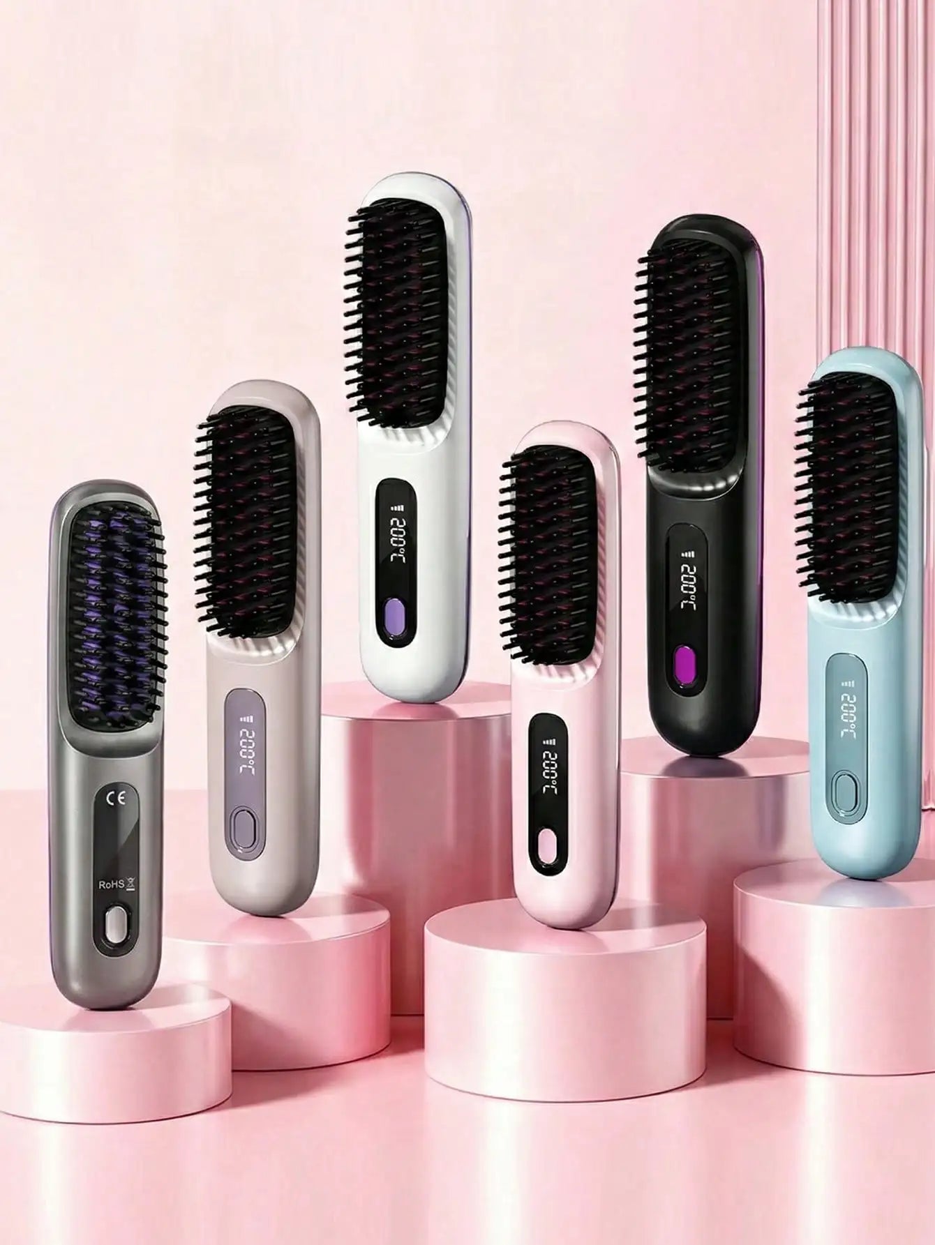 Women's Wireless Portable Hair Straightener, USB Rechargeable Negative Ion Hot Air Straightening Brush, Effectively Smooths Frizz, Makes Hair Shiny And Soft, Anti-Scald Design, 3 Temperature Settings, 30 Seconds Fast Heating, 2000mAh Battery