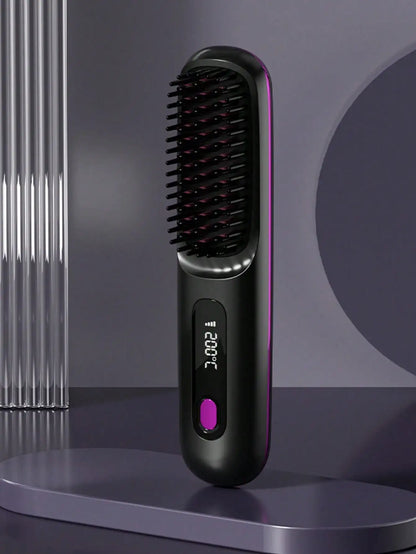 Women's Wireless Portable Hair Straightener, USB Rechargeable Negative Ion Hot Air Straightening Brush, Effectively Smooths Frizz, Makes Hair Shiny And Soft, Anti-Scald Design, 3 Temperature Settings, 30 Seconds Fast Heating, 2000mAh Battery