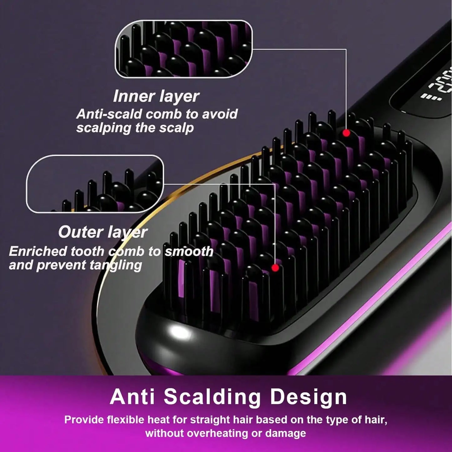 Women's Wireless Portable Hair Straightener, USB Rechargeable Negative Ion Hot Air Straightening Brush, Effectively Smooths Frizz, Makes Hair Shiny And Soft, Anti-Scald Design, 3 Temperature Settings, 30 Seconds Fast Heating, 2000mAh Battery