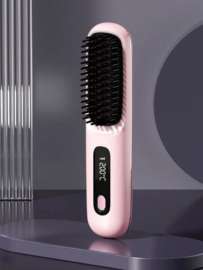 Women's Wireless Portable Hair Straightener, USB Rechargeable Negative Ion Hot Air Straightening Brush, Effectively Smooths Frizz, Makes Hair Shiny And Soft, Anti-Scald Design, 3 Temperature Settings, 30 Seconds Fast Heating, 2000mAh Battery